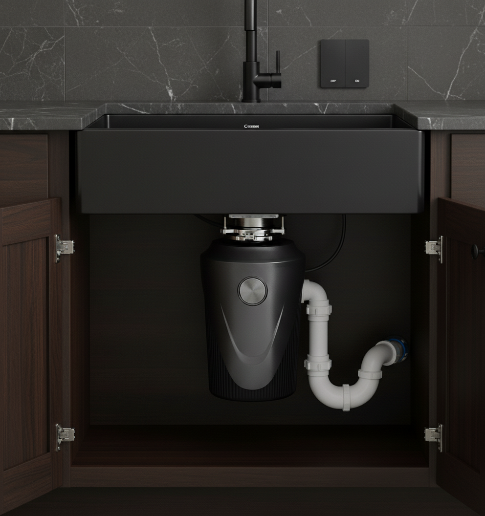 Instalado bajo la pileta de cocina